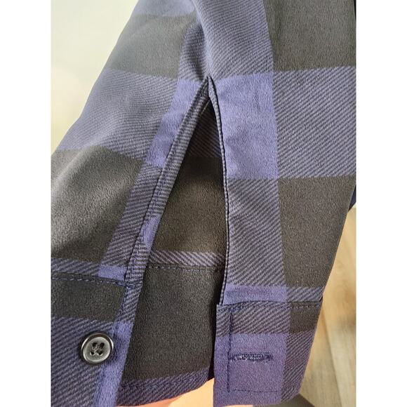 BB Dakota Keenan Navy Blue Plaid Shirt Dress Long Cuffed Button Sleeves Size 18 - Picture 8 of 13